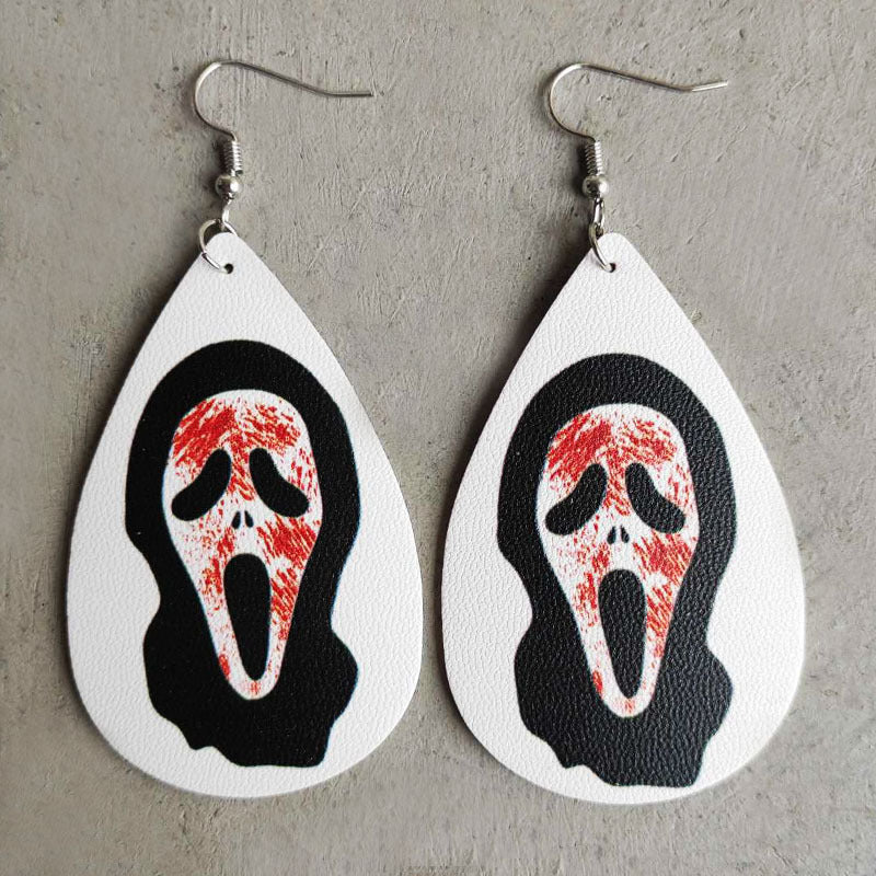 Wholesale Halloween Leather Horror Clown Blood Rainbow Leopard Earrings